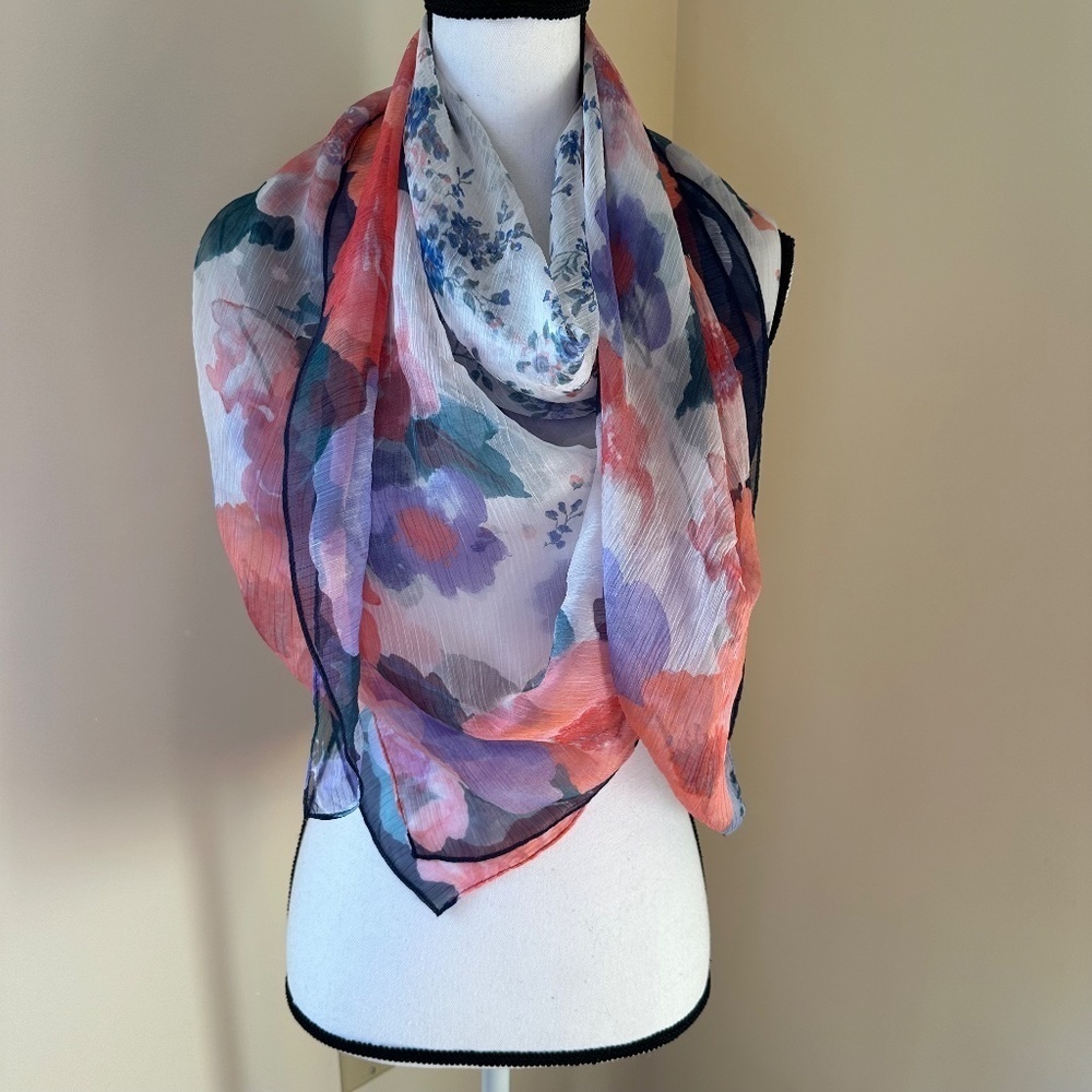 *MARGO* Pink x Blue Sheer Floral Fashion Scarf
